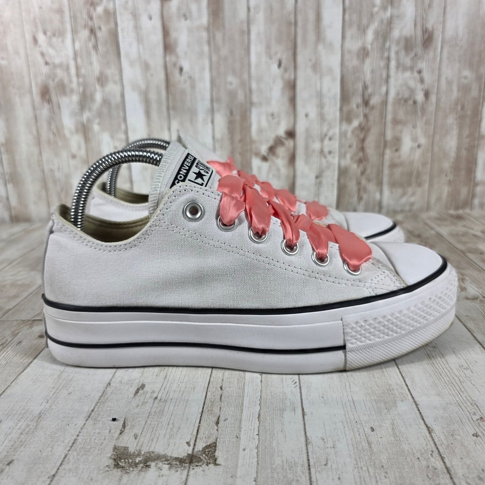 Converse Chuck Taylor All Star Platform Low Top White Pink Ribbon‎ Laces 8